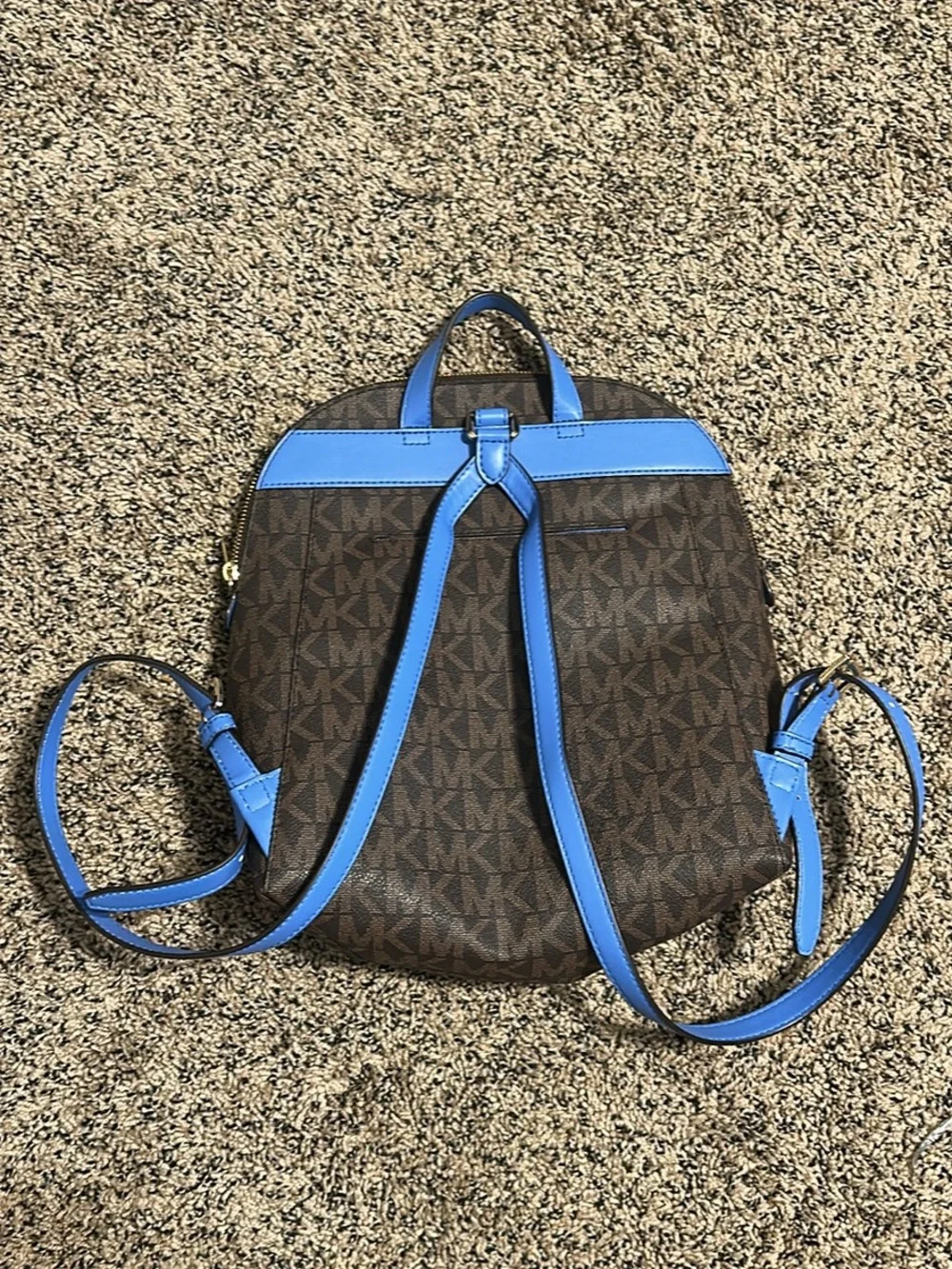 Michael Kors Brown MK Logo Backpack with Blue Trim